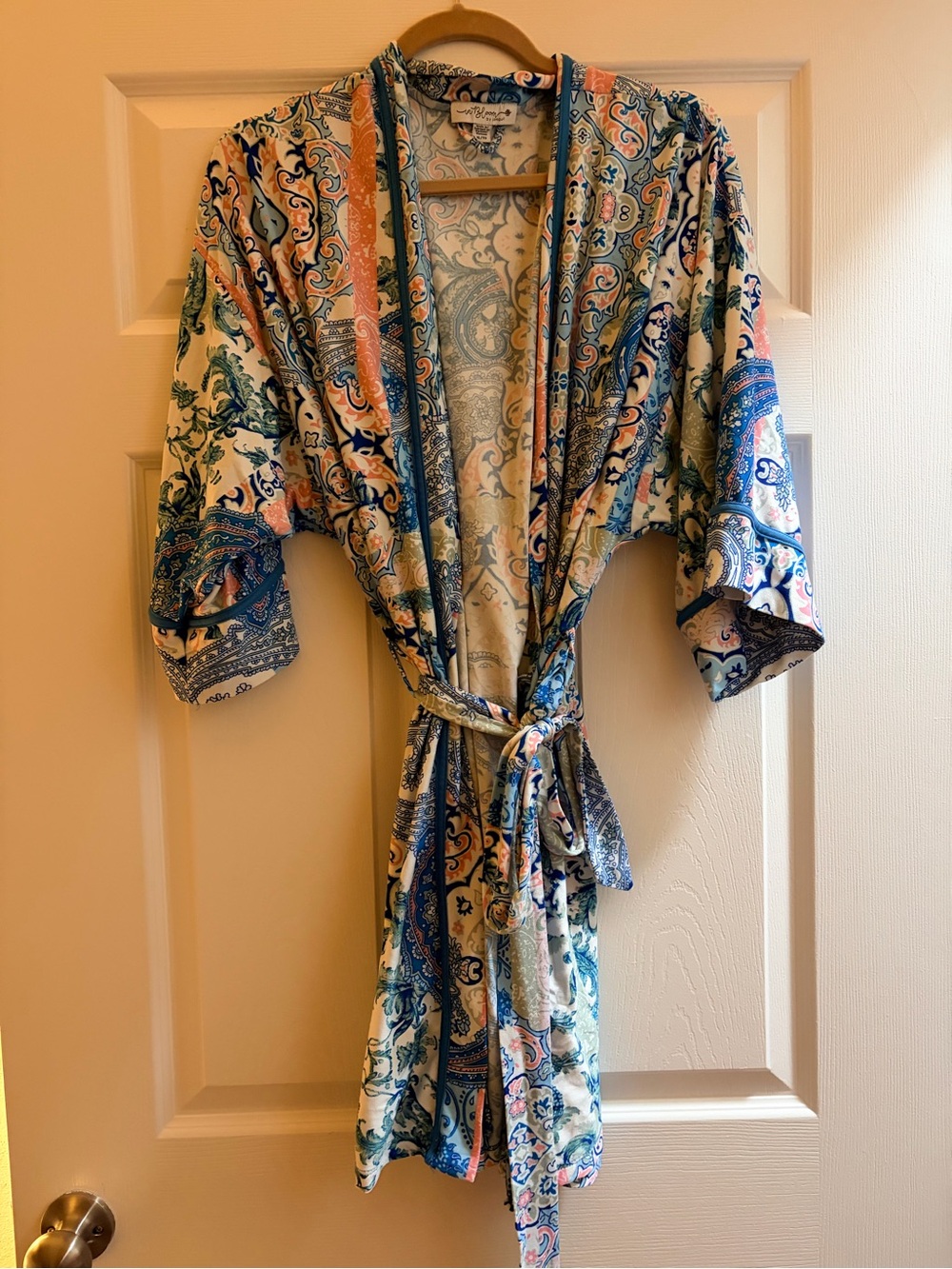 In Bloom by Jonquil Blue & Coral Paisley Kimono Robe